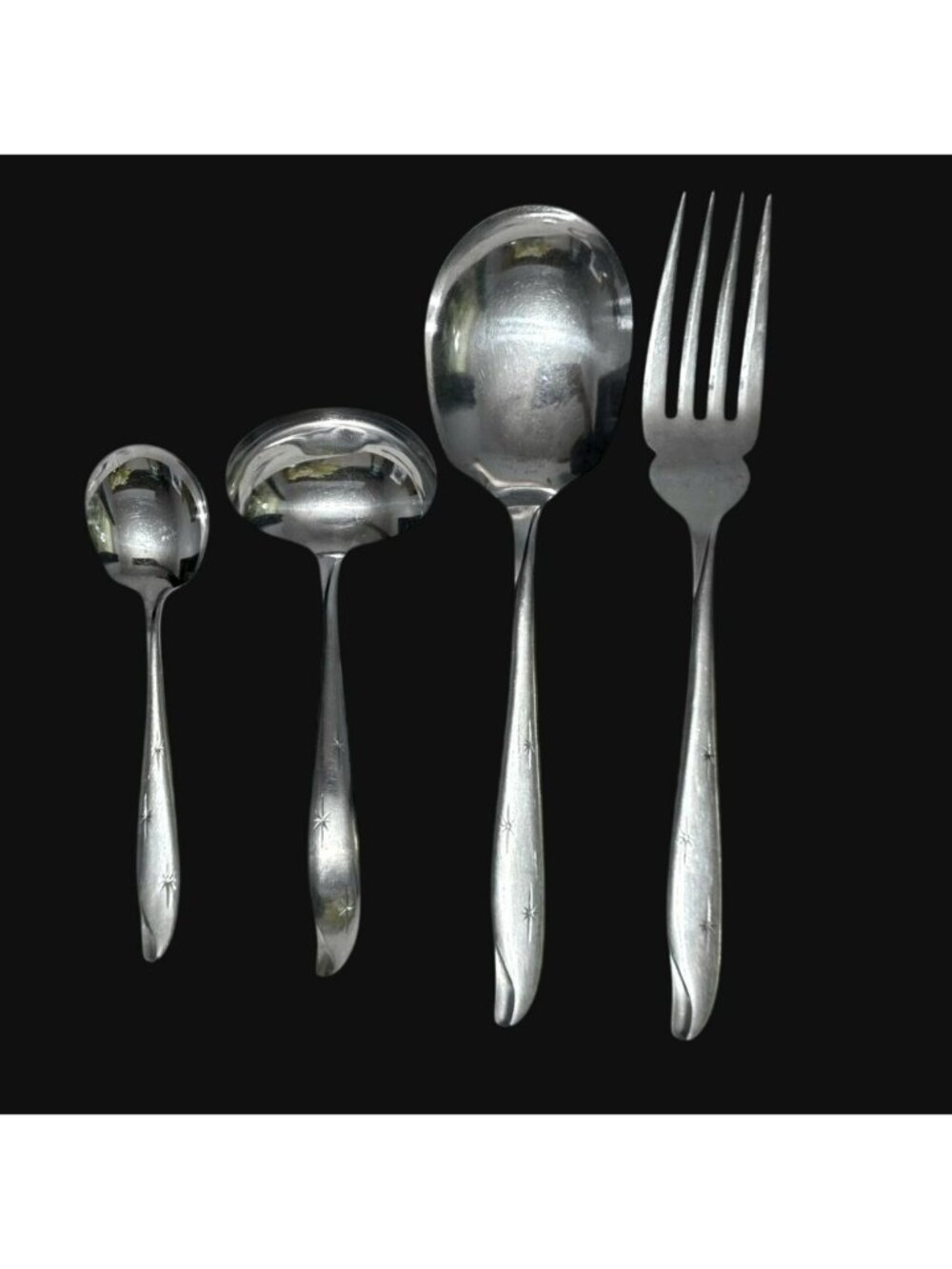 Silhouette Serving Set MCM Atomic Starburst Pattern Fork Spoon Ladle Japan VTG